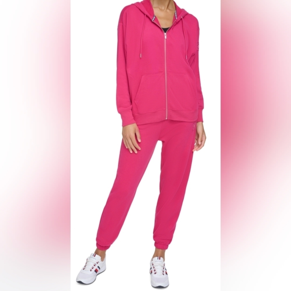 Tommy Hilfiger Zip-Front Logo Pink Hoodie Sweatshirt Size Small NWT MSRP $69.50 - Picture 1 of 4